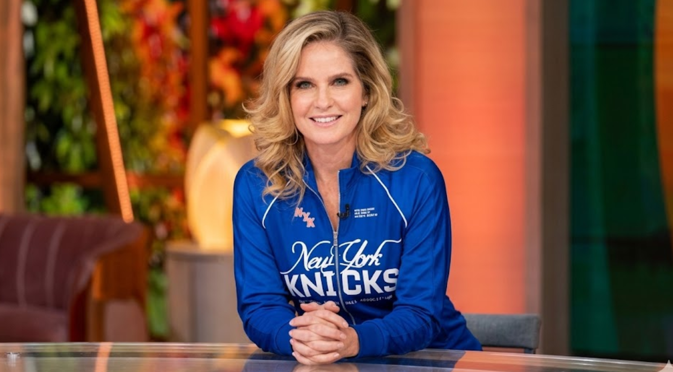 The View 2026 Sara Haines New York Knicks Royal Blue Cropped Track Jacket