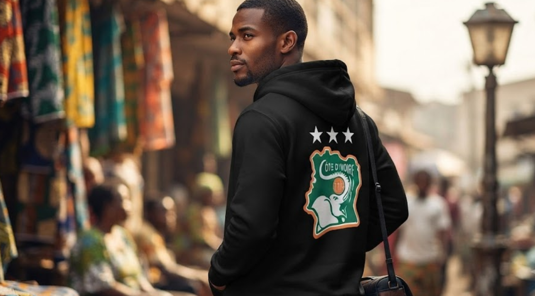 FIFA World Cup Côte d’Ivoire 2026 black pullover hoodie with Ivory Coast crest and FIFA trophy graphic
