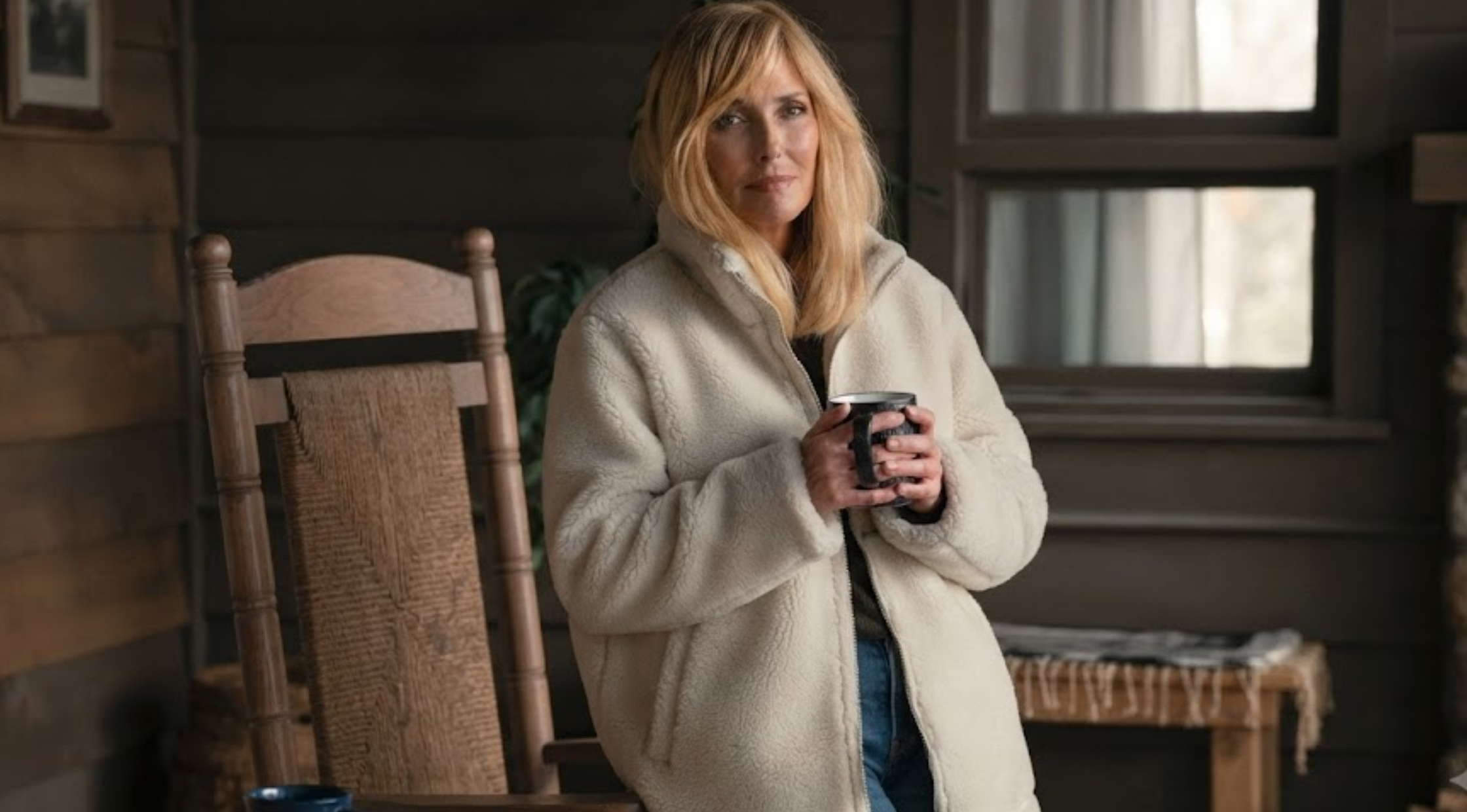 Dutton Ranch Beth Dutton Off-White Longline Sherpa Fleece Zip-Up Teddy Coat with Stand Collar