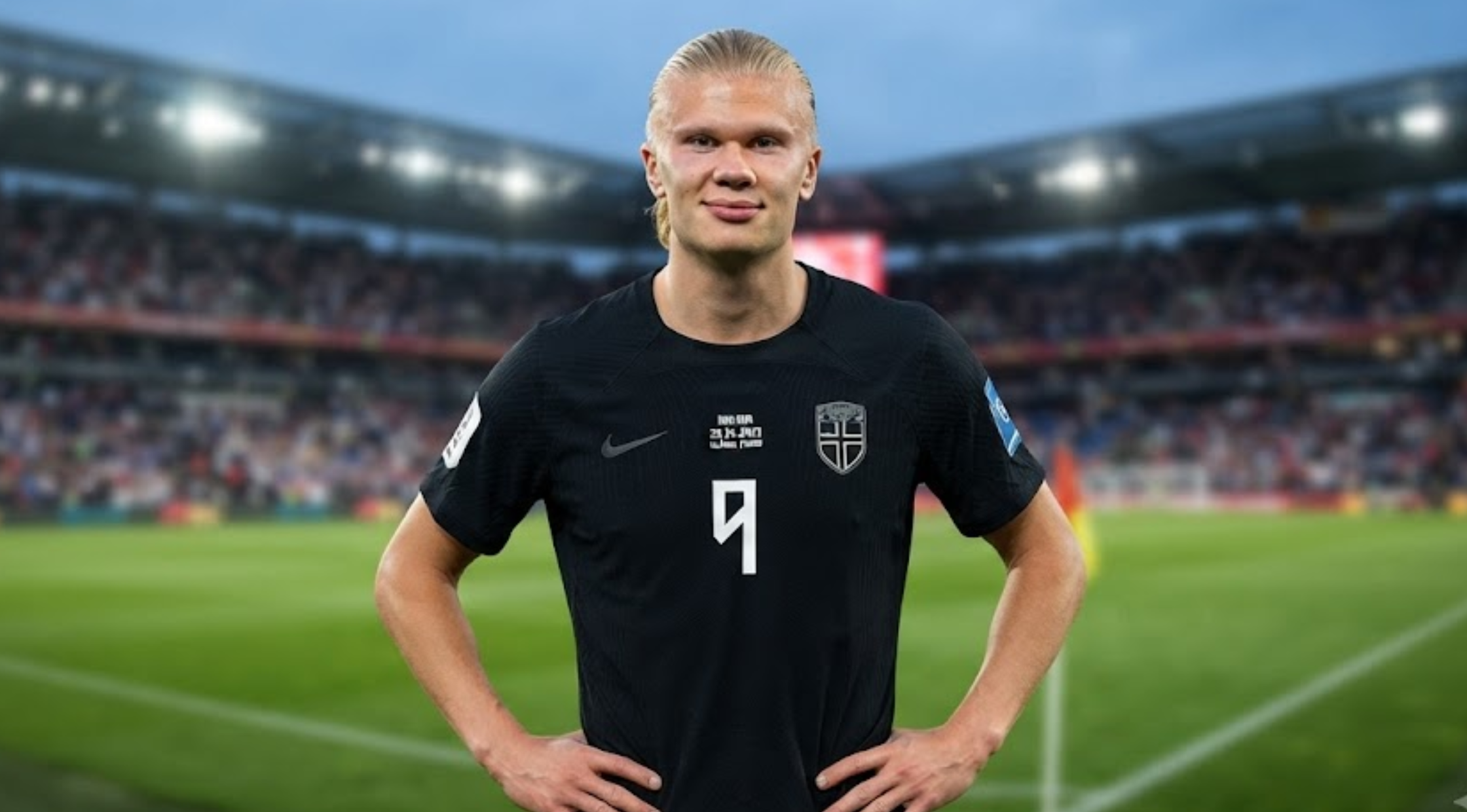 Erling Braut Haaland FIFA World Cup 2026 Norway Black No. 9 Football Jersey T-Shirt with Official Match Graphics